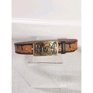 Chambers Size 32 Belt Western Tooled Leather Brown Tan Cowboy Men